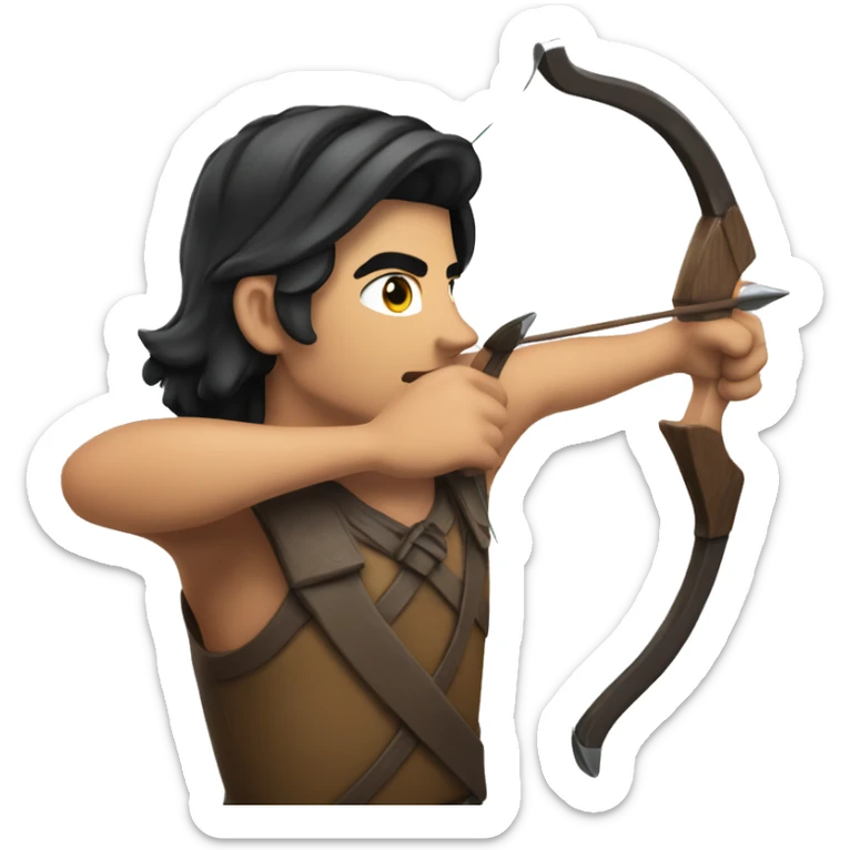 an archer aiming, dark hair, bright skinn, looking at from an angle over his shoulder sticker