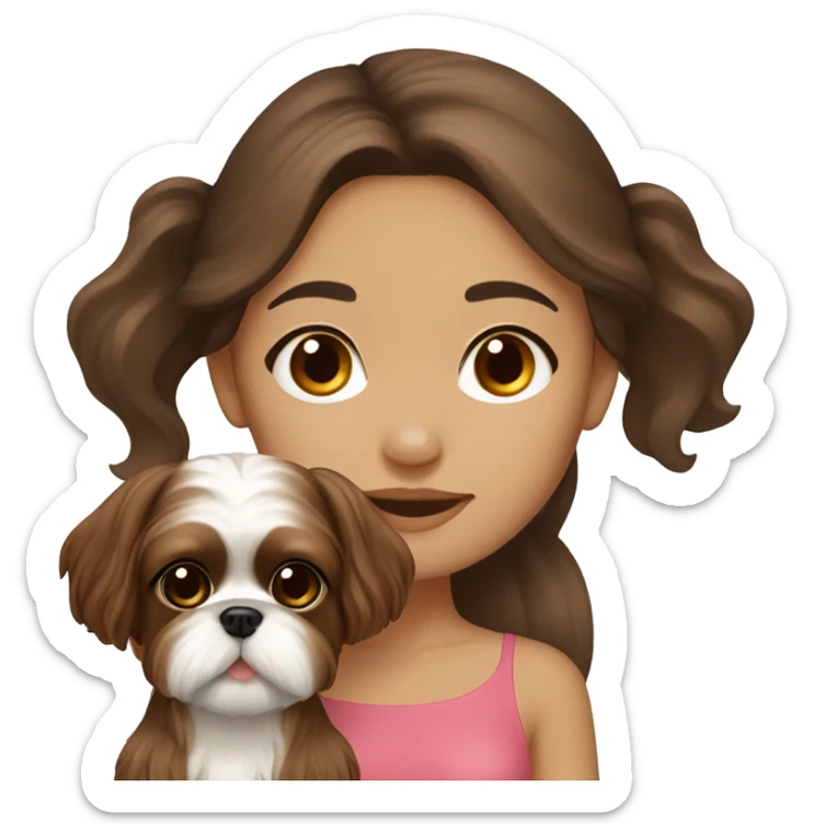 long brown hair hispanic girl with cream and brown colored shih tzu sticker