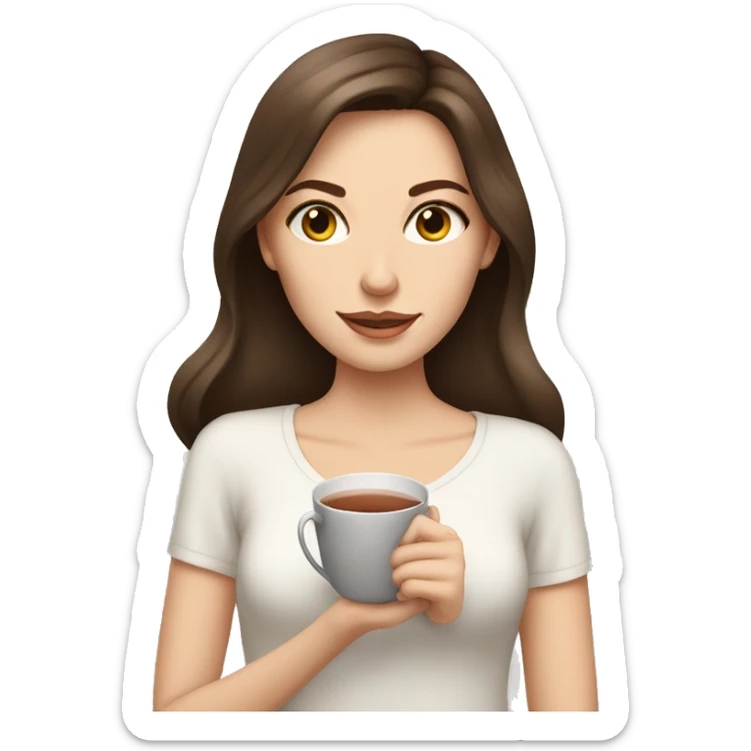 white Girl with brown eyes and brunette hair sipping tea sticker