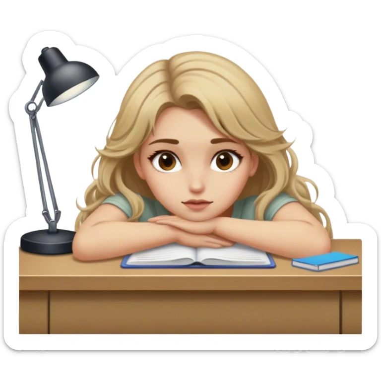 Girl wth dirty blonde hair laying on desk sticker