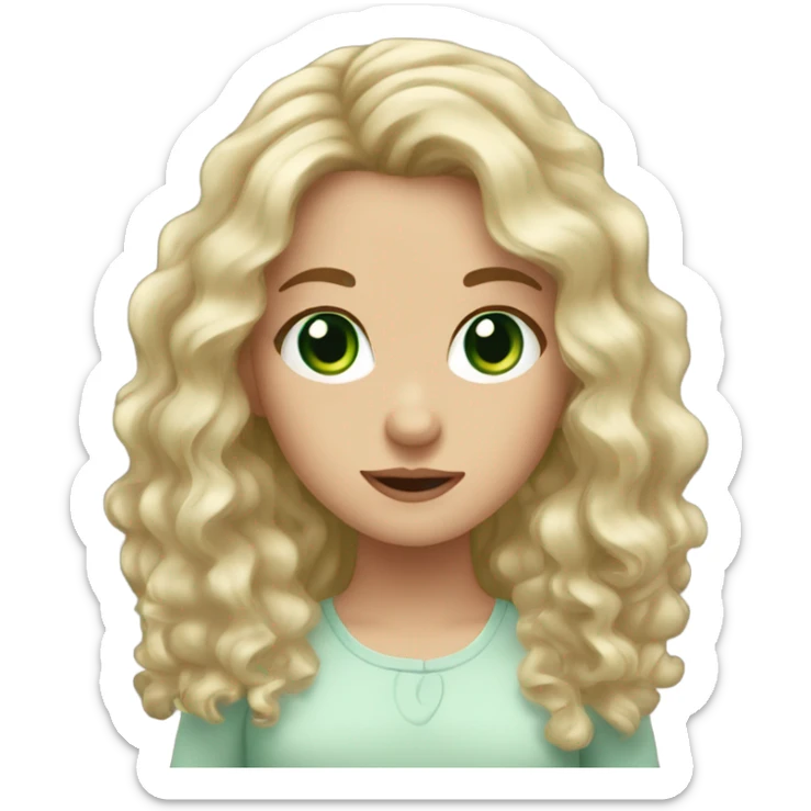 Caucasian girl, wavy hair, big green eyes  sticker