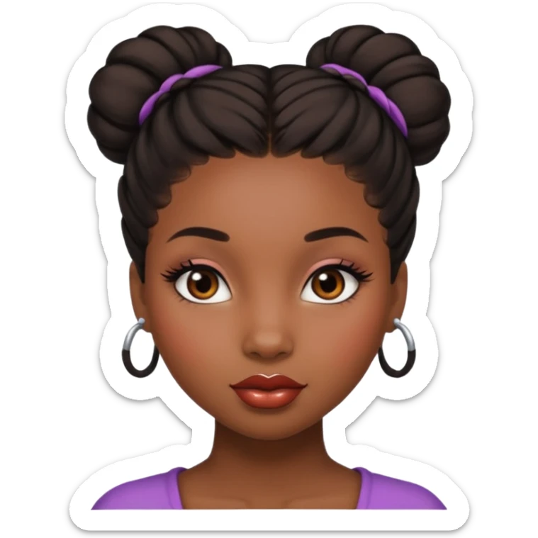 A black girl with edges and plump lips and long lashes with a bun in her hair and she looks like a baddie sticker