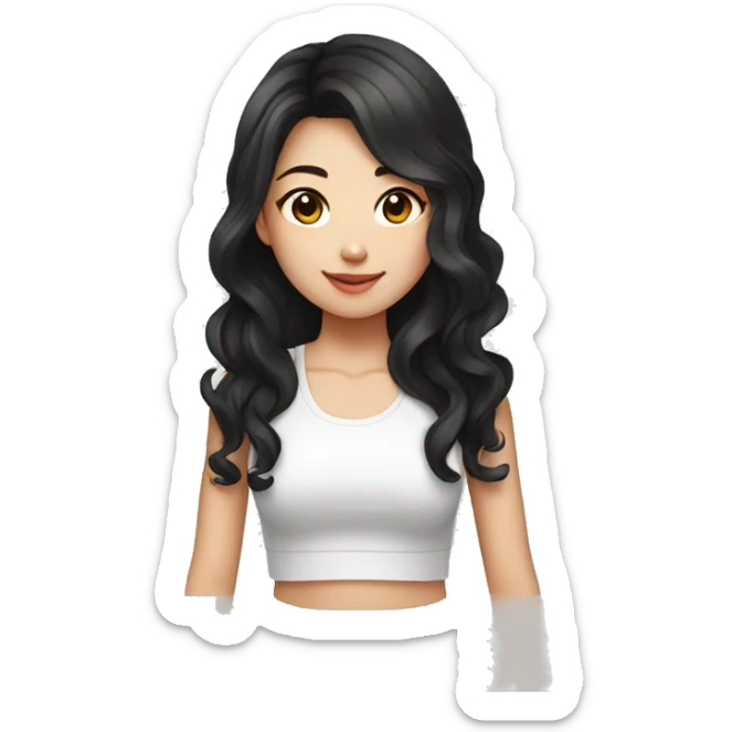 taiwanese girl with long black wavy hair wearing a white crop top sticker
