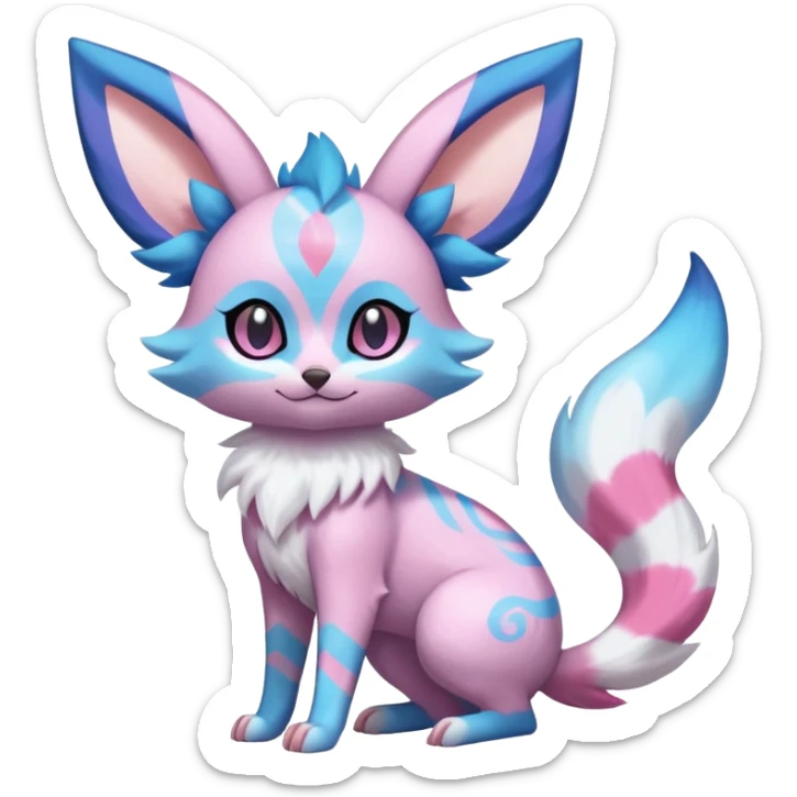 Rare realistic cute adorable epic aesthetic colorful Amaura-Sylveon-Glaceon-Espeon-Civet-Genet-species-Fakemon-hybrid-creature, with markings, full body sticker