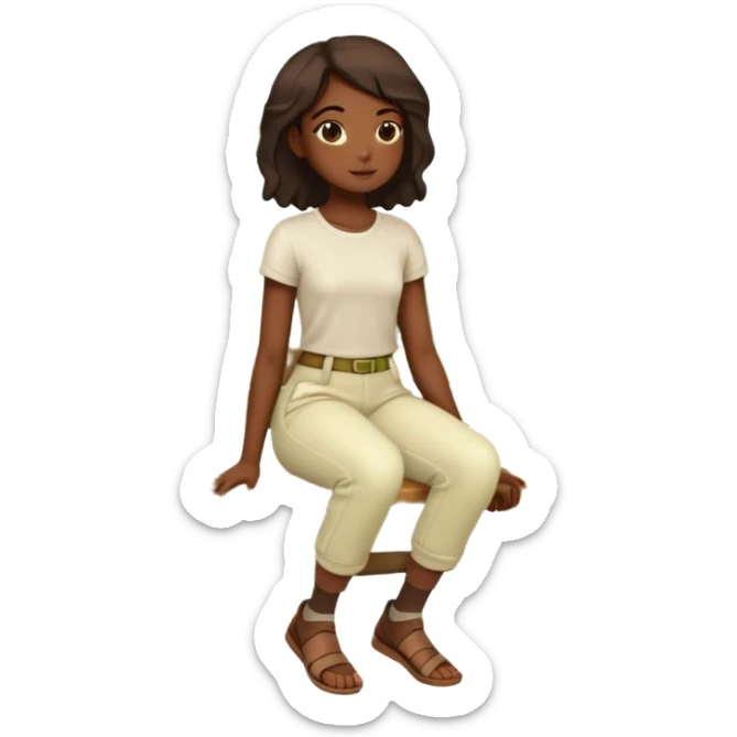 Green oak trees african girl sitting on bench wearing cream pants sticker