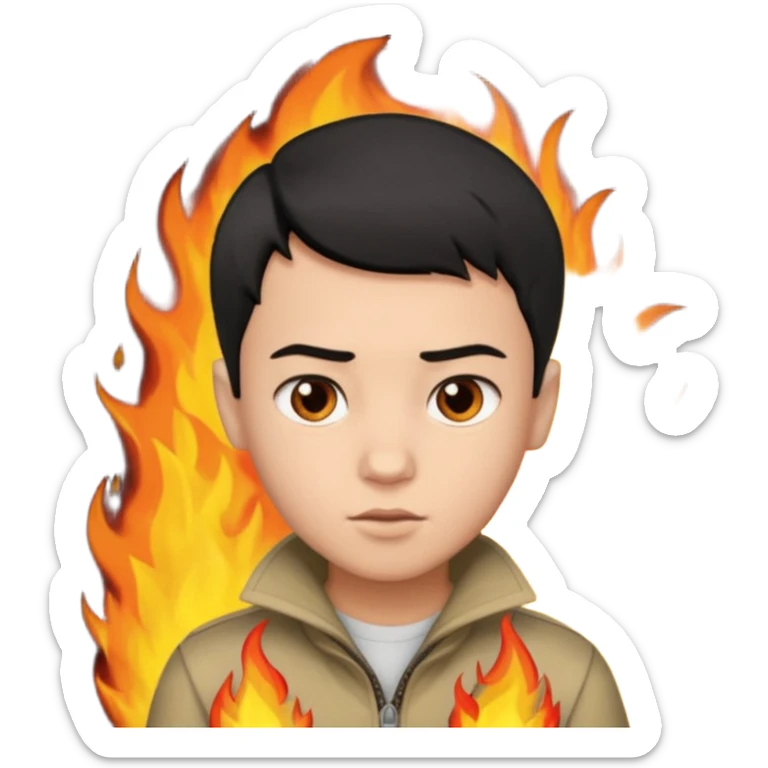 An Emoji of boy with short black hair, who can be described by three words: risk-taker, fire, realist sticker