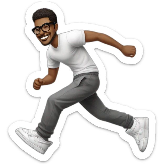 hombre con lentes,color de piel blanco, vestido con buzo y pantalone baggy y zapatillas nike dunk, feliz sticker