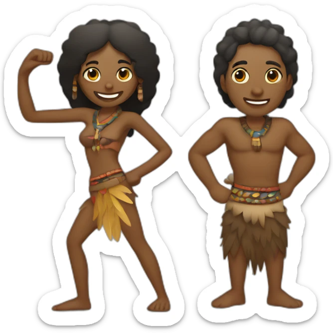 aborigen man and etnic woman from australia full body with boomerang sticker