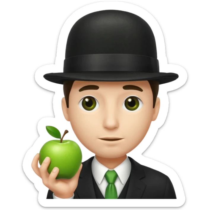 homme en costume chapeu melon aven avec une pomme verte qui cache son visage  sticker