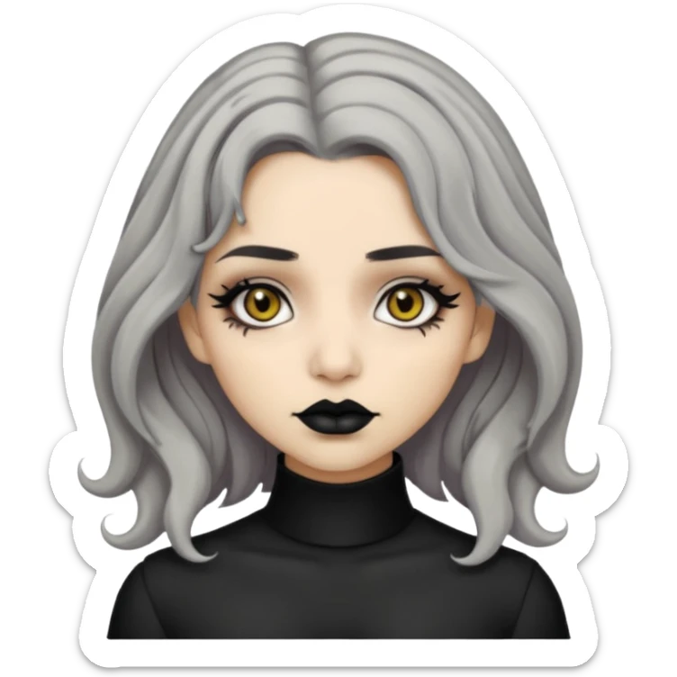  Beige olive skin  grey wavy hair black lips amber eyes goth girl sticker