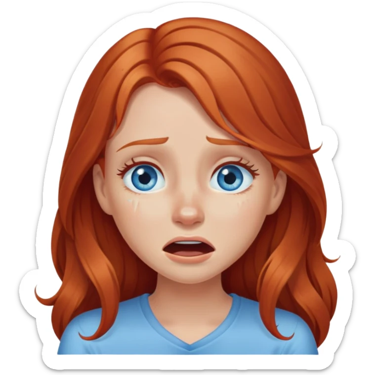 Fille rousse aux cheveux long et yeux bleus qui pleure de rire  sticker