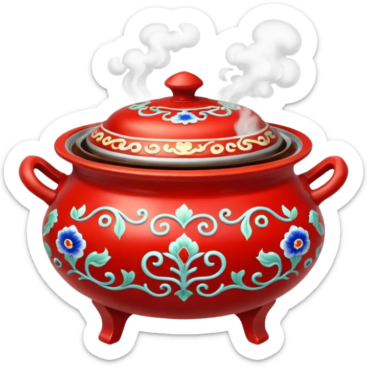hotpot, traditional Asian style, ornate pot, lots of steam, vibrant colors sticker