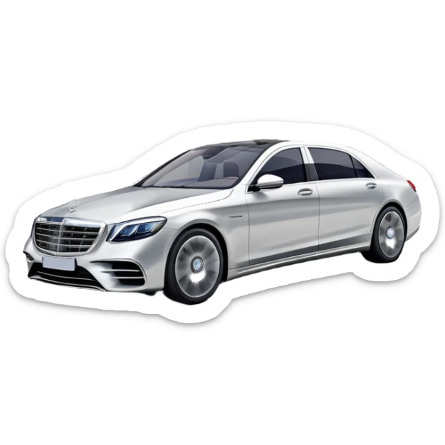 Mercedes-Benz S-Class (2022) – cinematic-realistic Mercedes-Benz S-Class, its sleek silver body cutting through the city streets, a symbol of refinement and prestige. The air suspension glides over uneven terrain, while the driver enjoys the serene comfort of the cabin, surrounded by cutting-edge technology. sticker