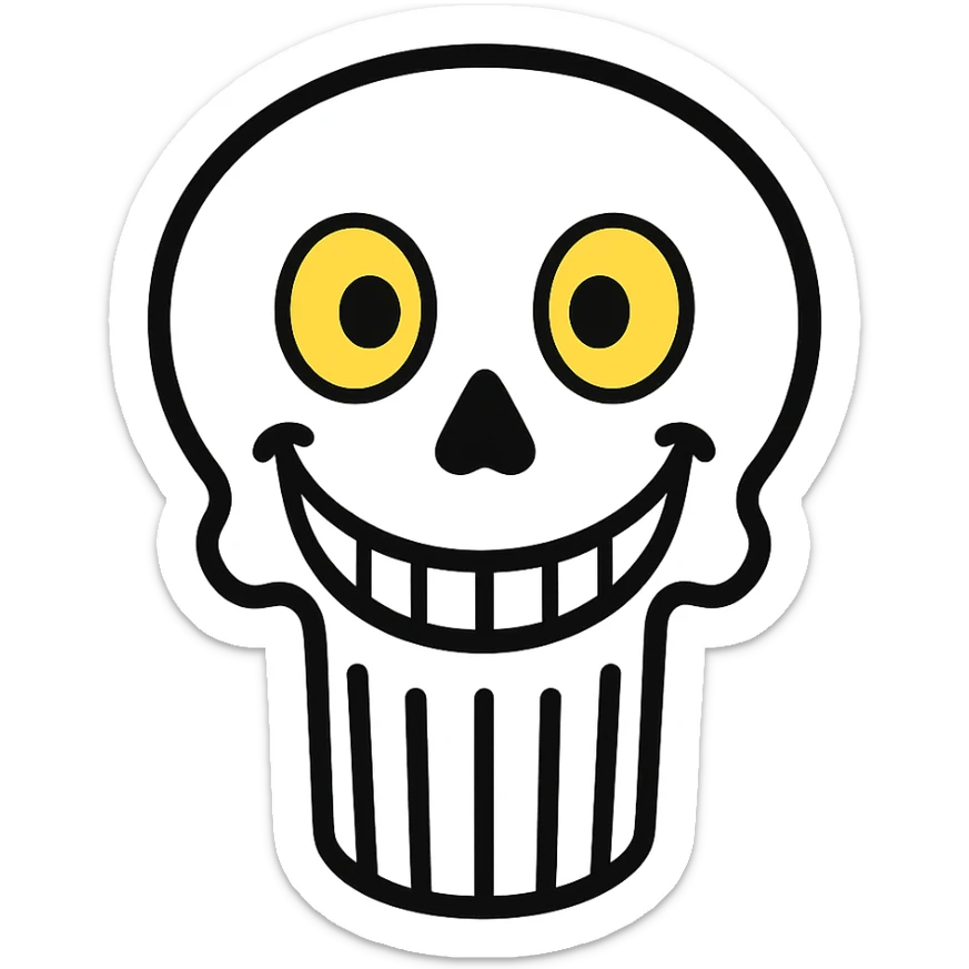 Add a lower jaw to complete the mouth and smile, keeping the skull happy and cheerful. Remove the background. sticker