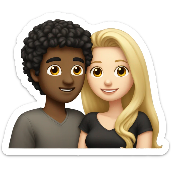 A white girl with blond straight hair kissing a light-skinned brown guy with curly black hair sticker
