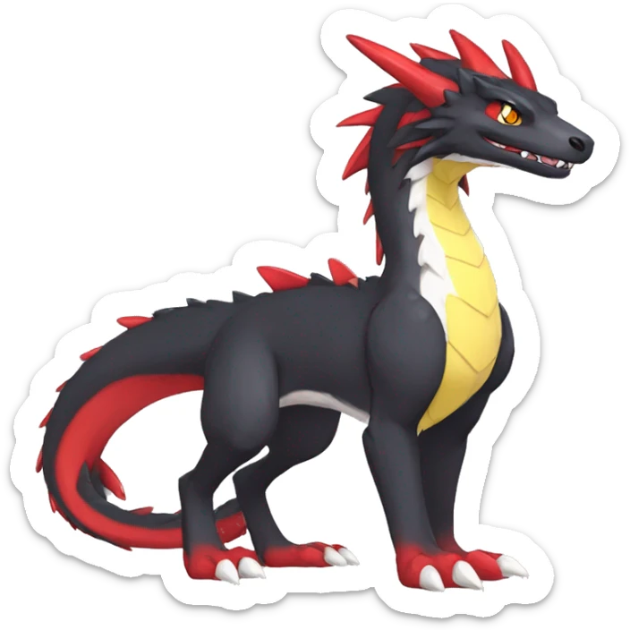 Anthro Cute cool black red white yellow nargacuga-dragon sergal animal hybrid Fakemon full body sticker