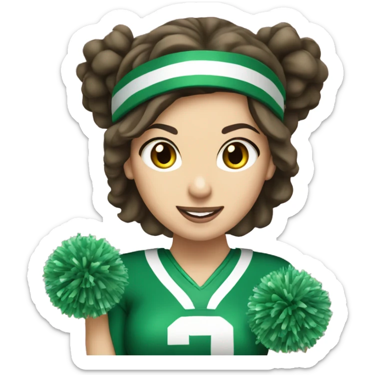 brunette  white girl cheerleader wearing green uniform holding green pompoms standing sticker