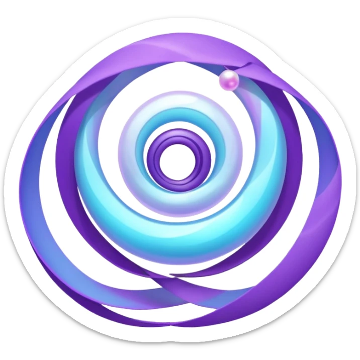 Dreamy glowing spiral wave emoji made of translucent aqua and violet ribbons with a central pearl orb, surrounded by faint sparkles and mist, luminous gradients, ASMR flow aesthetic. sticker