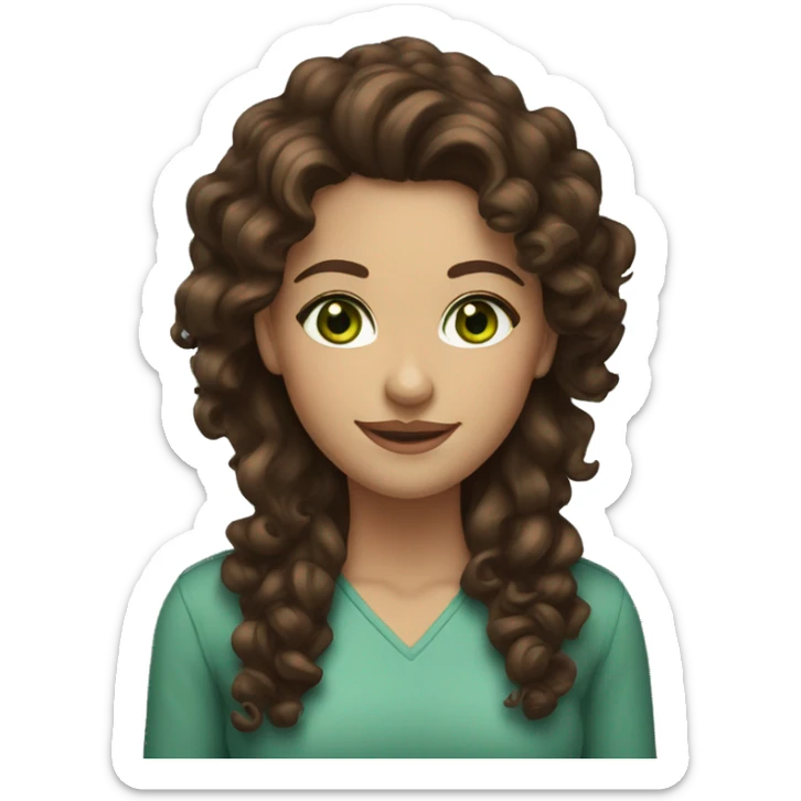 brunette woman green eyes brown curly hair full lips smile sticker