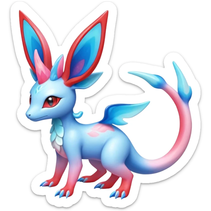 Colorful Shiny Exotic Amaura-Salandit-Aurorus-Sylveon-Fakémon-hybrid-creature (full body)  sticker