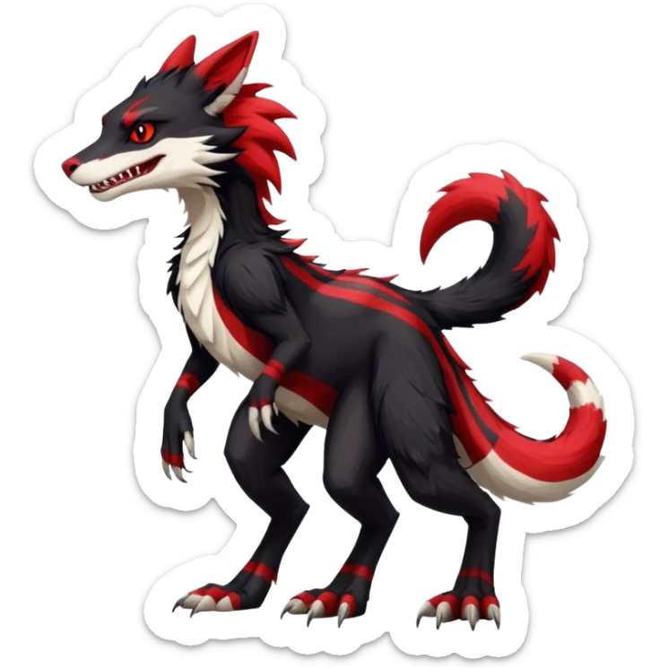 Cool Edgy Vernid-Sergal, Feral, Four Legs, Tail, Black fur, Red stripes, Full body, LiLaiRa sticker