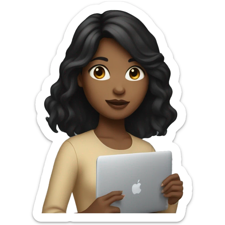Girl with black hair and brown skin hold macbook sticker