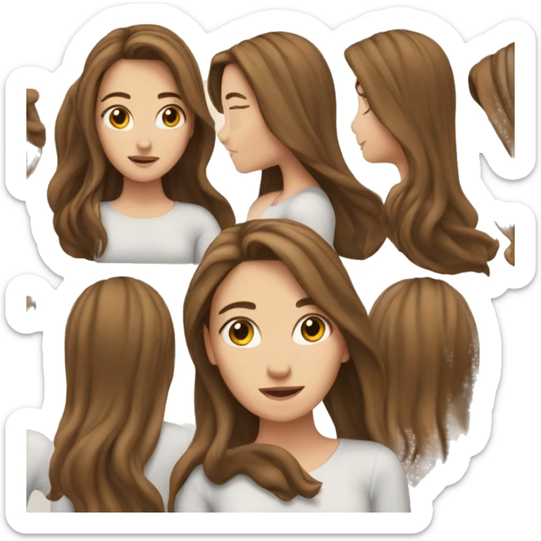 White Girl with long brown hair flipping her hair sticker
