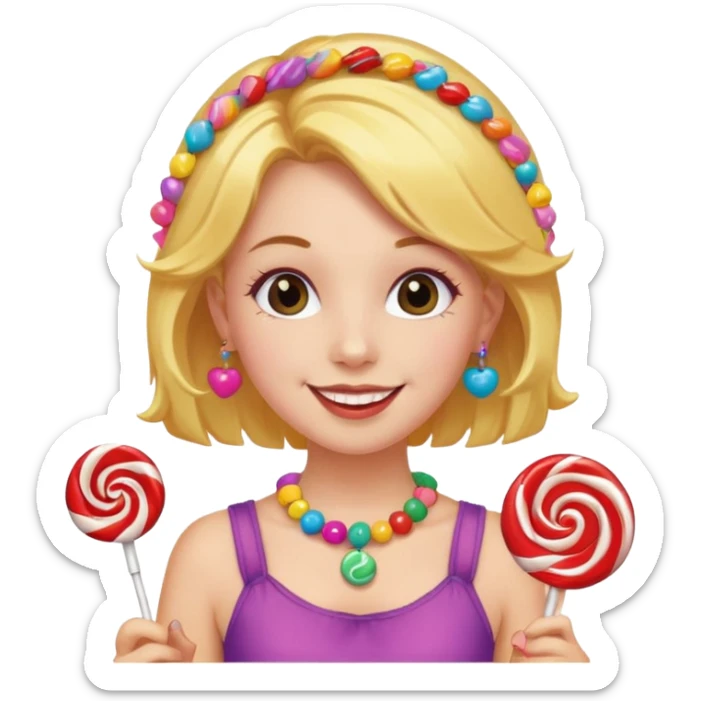 very pretty candy shop girl face with lollipop hair sticker