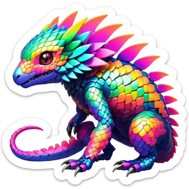 Tropical futuristic lush warm-colored modern colorful neon-colored cyber-Fakémon-Digimon-Trico-creature sticker