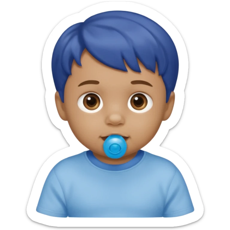 A boy baby with light brown skin, short wavy light-brown hair, wide brown eyes, and a blue pacifier.  sticker