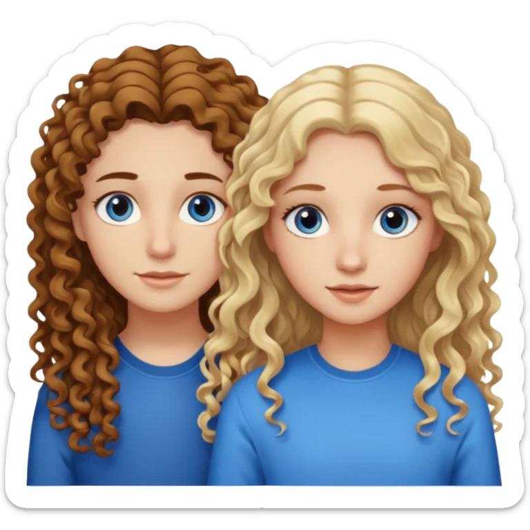 Friends, one has brown eyes, long curly brown hair, the other one has straight blond hair and blue eyes sticker
