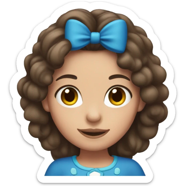 girl with brown eyes and long brown hair wearing blue minnie ears sticker