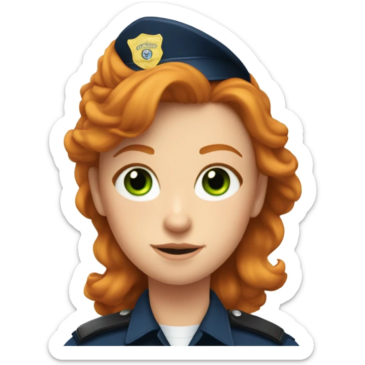 face of ginger girl police officer teen cute blue uniform  policia badge green eyes sticker