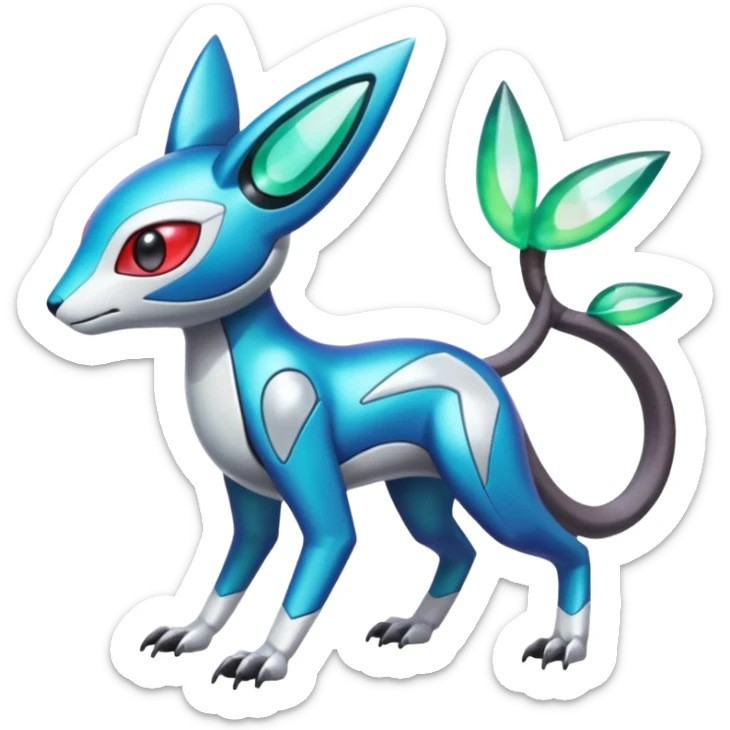 Shiny Colorful Futuristic Cyber-Vernid-Trico-Meloetta-Latias-Koraidon-Peppercat-Protogen-Pokémon-Digimon-Fakémon-fusion-hybrid-creature sticker