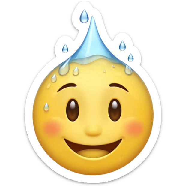 An animation of an emoji showing happy face when water is poured on it sticker