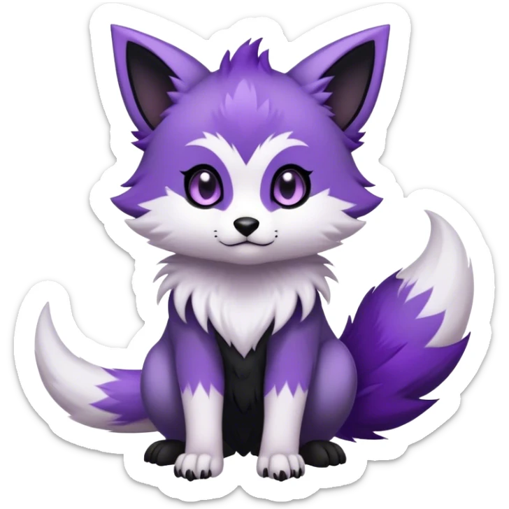  High quality Cute Cool Kawaii edgy Chibi Fur-Sona Purple fur, white belly, white tail-tip, black legs, black ears, Fakemon-creature-animal-vernid-hybrid Full Body, facial markings sticker