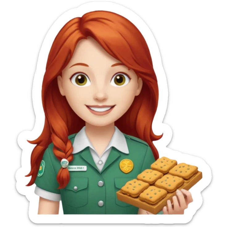 white girl scout with red long hair selling cookie at Wendy’s big sticker