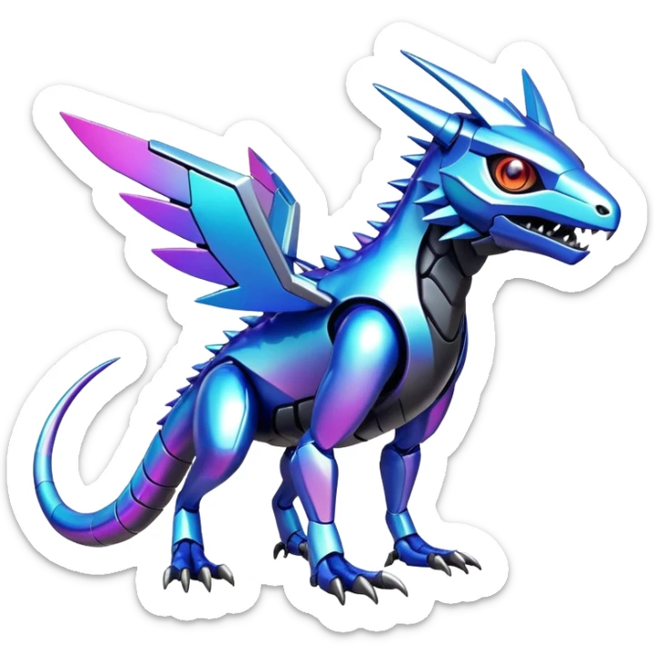  exotic shiny colorful futuristic modern cyber-Fakémon-Digimon-Trico-Vernid-creature sticker