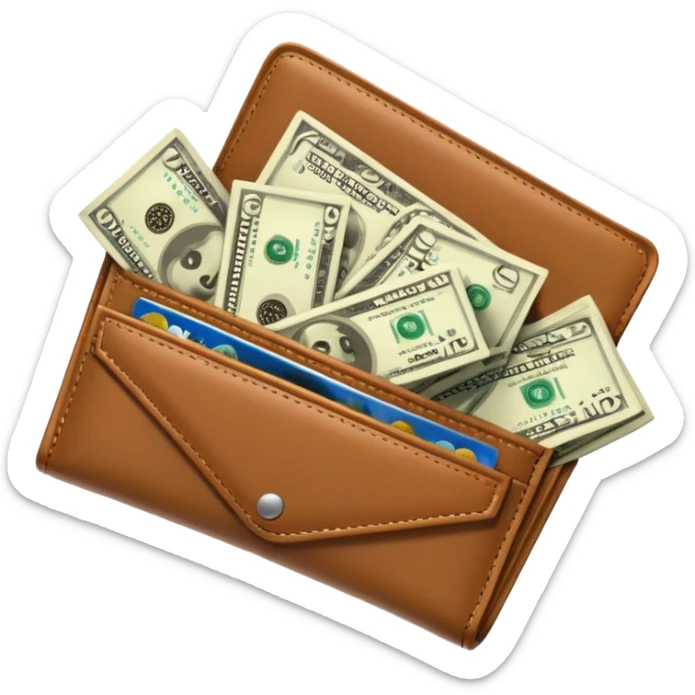 Aviator money emoji, wallet full of cash, casino vibe, premium 3D emoji style, clean, no background
 sticker