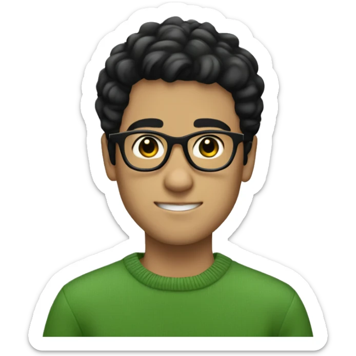 a white boy with glasses and black hair wearing soft green sweater sticker