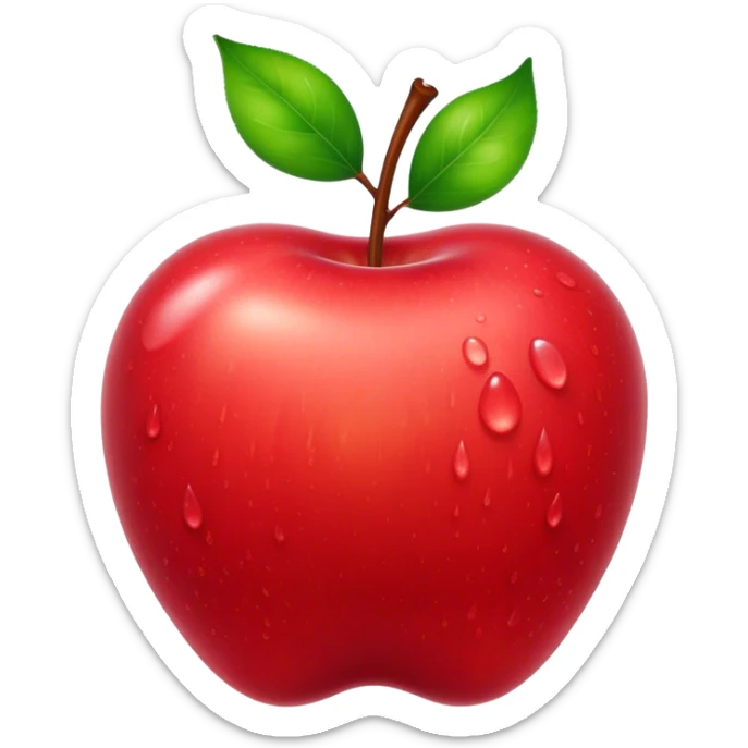Cinematic Realistic Apple Emoji, Fresh and vibrant, with a crisp, red skin glistening with droplets of water. The smooth, shiny surface catches the light, while the green stem adds a natural touch. Soft glowing outline, capturing the essence of health, sweetness, and freshness in a crisp apple! sticker