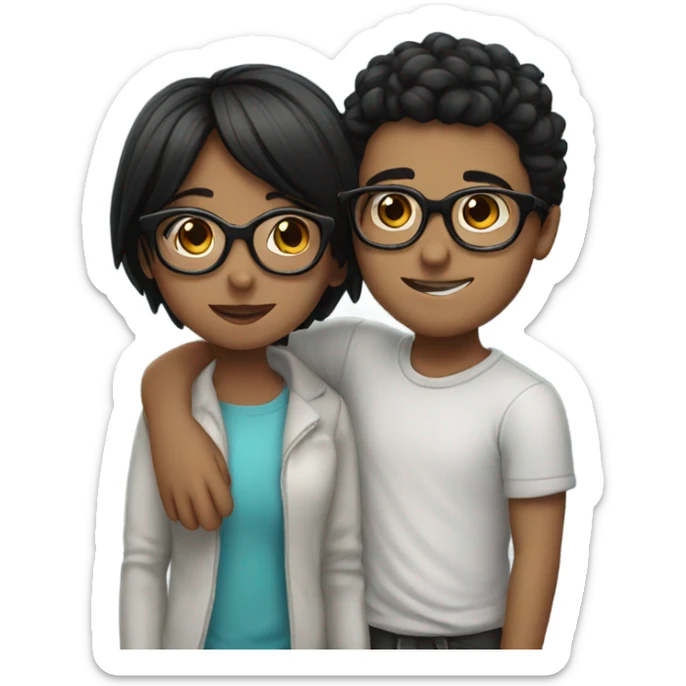 Boy with glasses kissing with a girl with glasses and black hair sticker