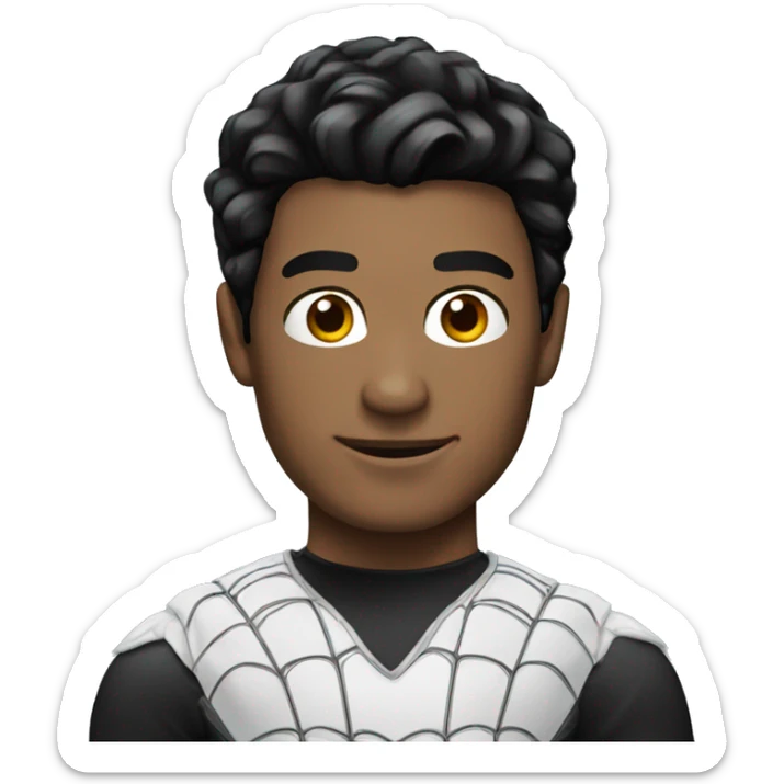 Man white with black hair in costume of spiderman sticker
