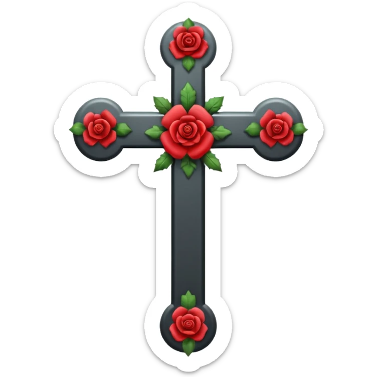 Ein christen kreuz schön verziert mit Rosen ranken aber nur in schwarz als Emoji keine Farbe verwenden einzige Farbe schwarz sticker