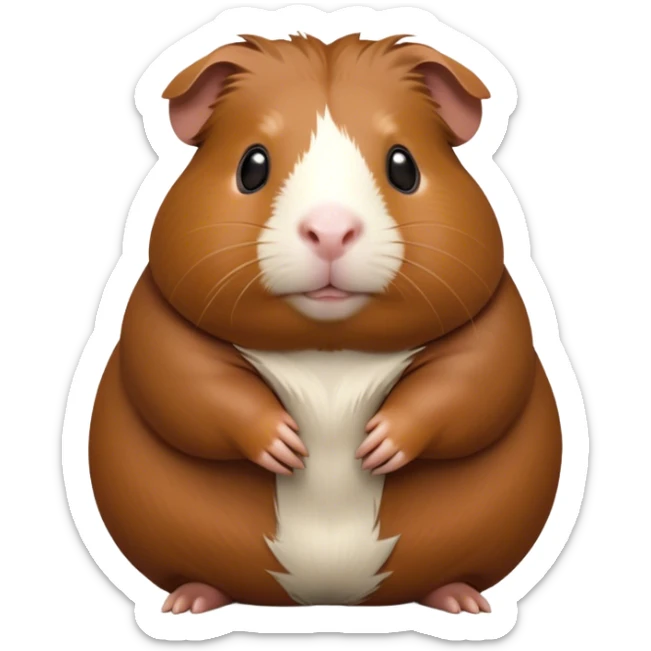Cinematic Noble Brown Guinea Pig Portrait Emoji, Poised and regal, with a compact, chubby build and a soft, well-groomed rich brown coat, deep-set soulful dark eyes, Simplified yet sharp and sophisticated features, highly detailed, glowing with a warm, dignified glow, high shine, intelligent and charming, stylized with an air of gentle coziness, focused and attentive, soft glowing outline, capturing the essence of a watchful and confident little rodent, so majestic it feels as though it could scurry out of the screen with effortless authority! sticker