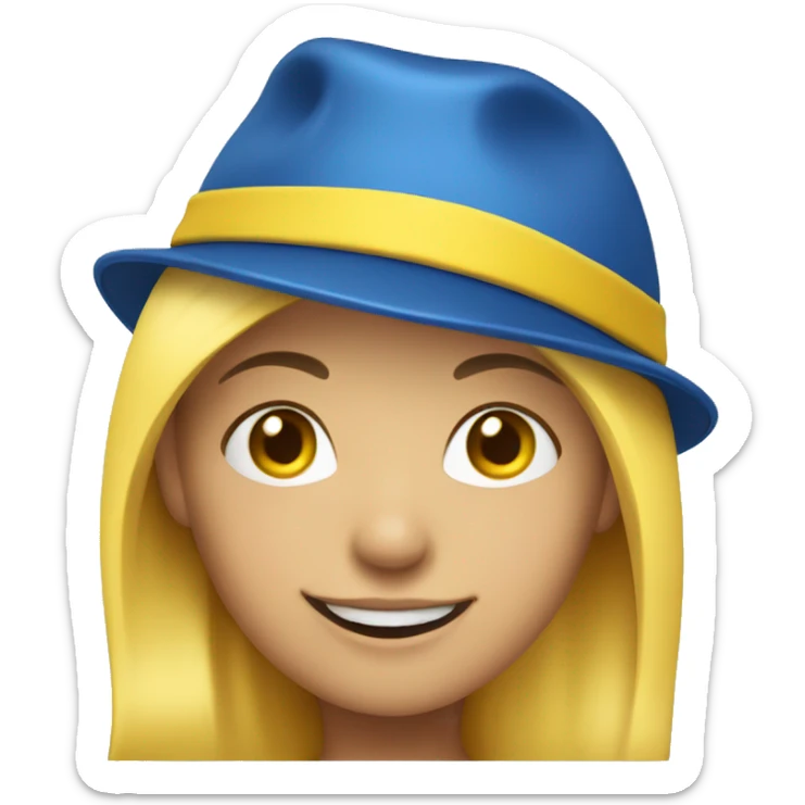 A girl with a blue hat with yellow hair shows a thumbs up sticker