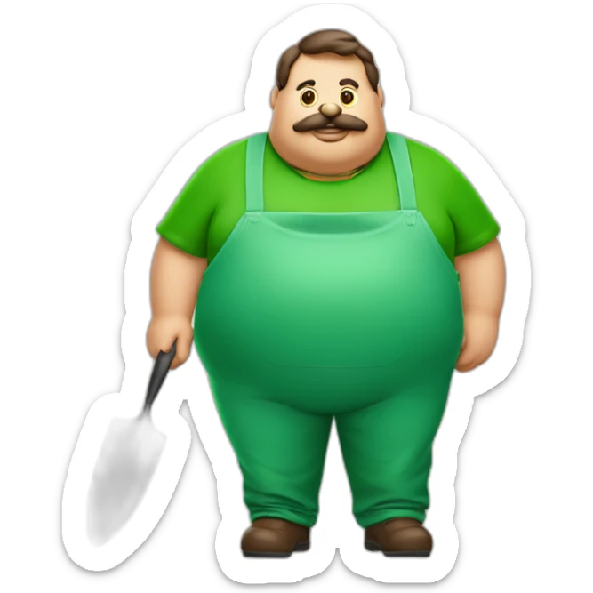 Fat man Portuguese clothes red and green with burger in one hand the other a trowel sticker