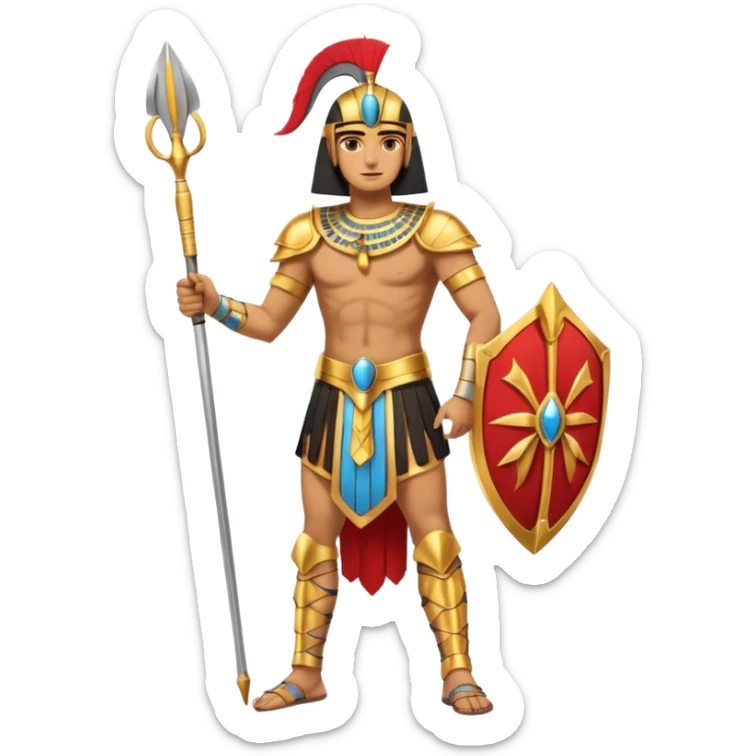 fullbody egyptian ancient soldier with spear and golden armor, only gold colors, no red or blue, different pose sticker