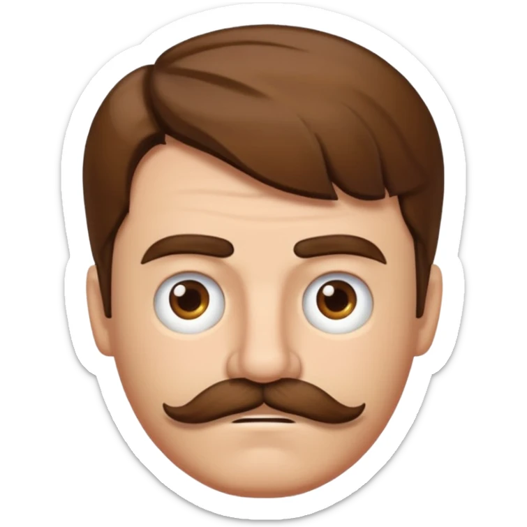 white man with parted brown hair and a thick mustache in the stock ios emoji style. he is very unhappy and his hair is a bit unkempt sticker