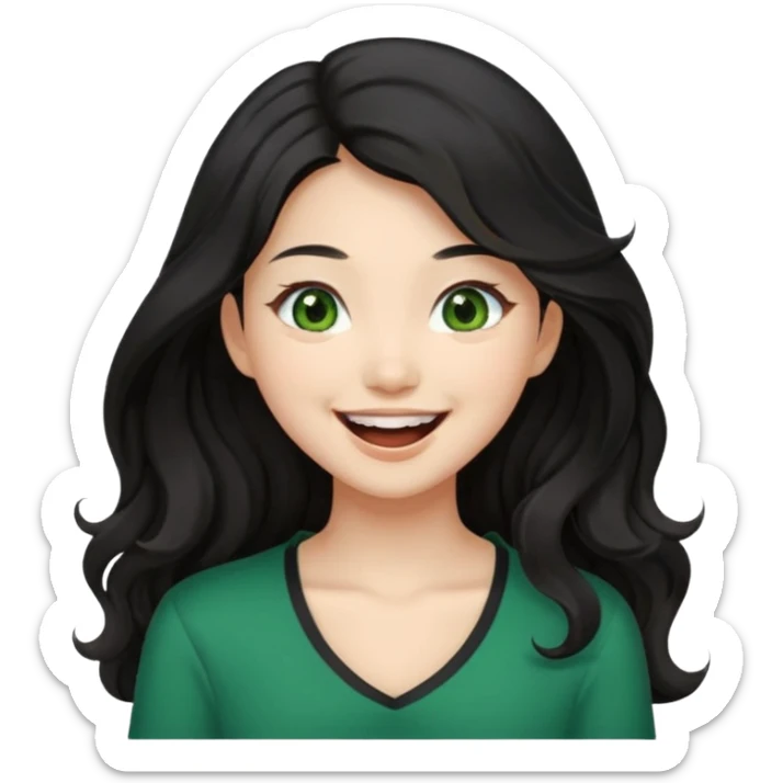 Beautiful Asian girl with long black hair and beautiful girl with wavy brown hair and green eyes. Laughing together.  sticker